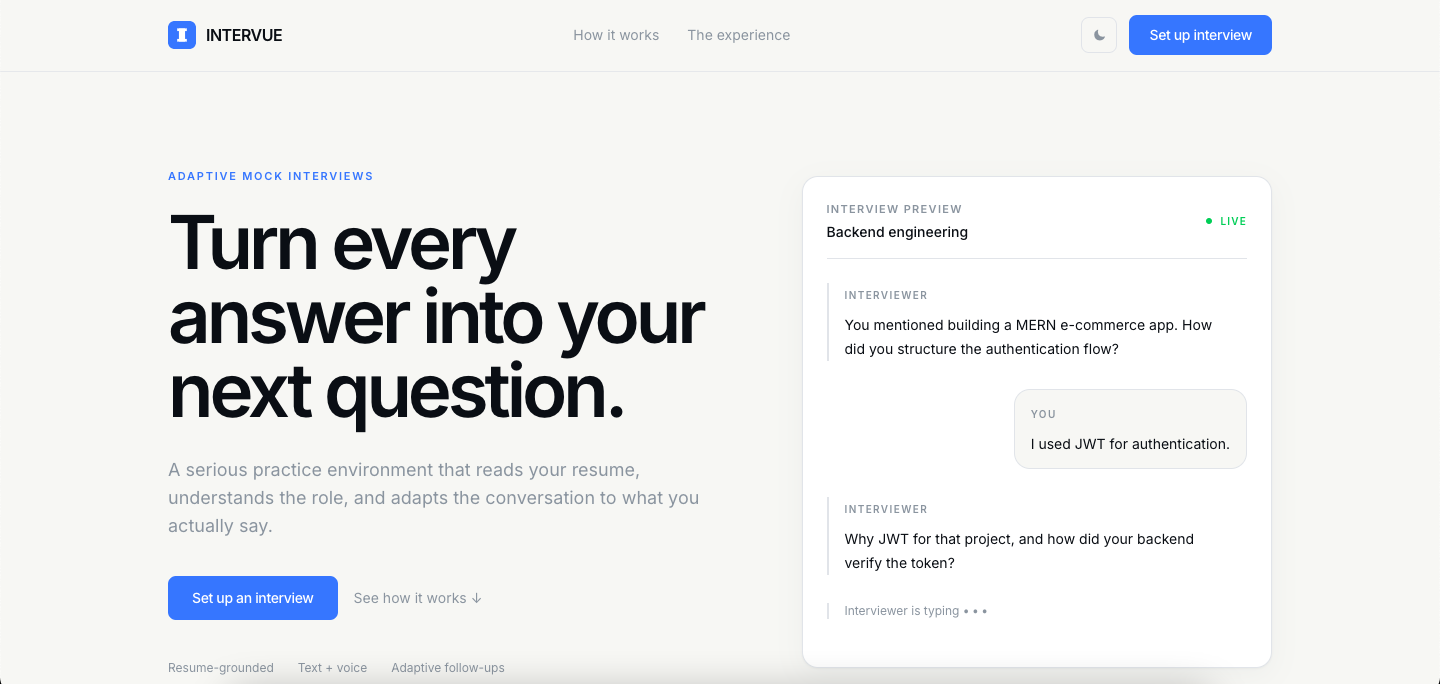 Intervue AI mock interview platform preview