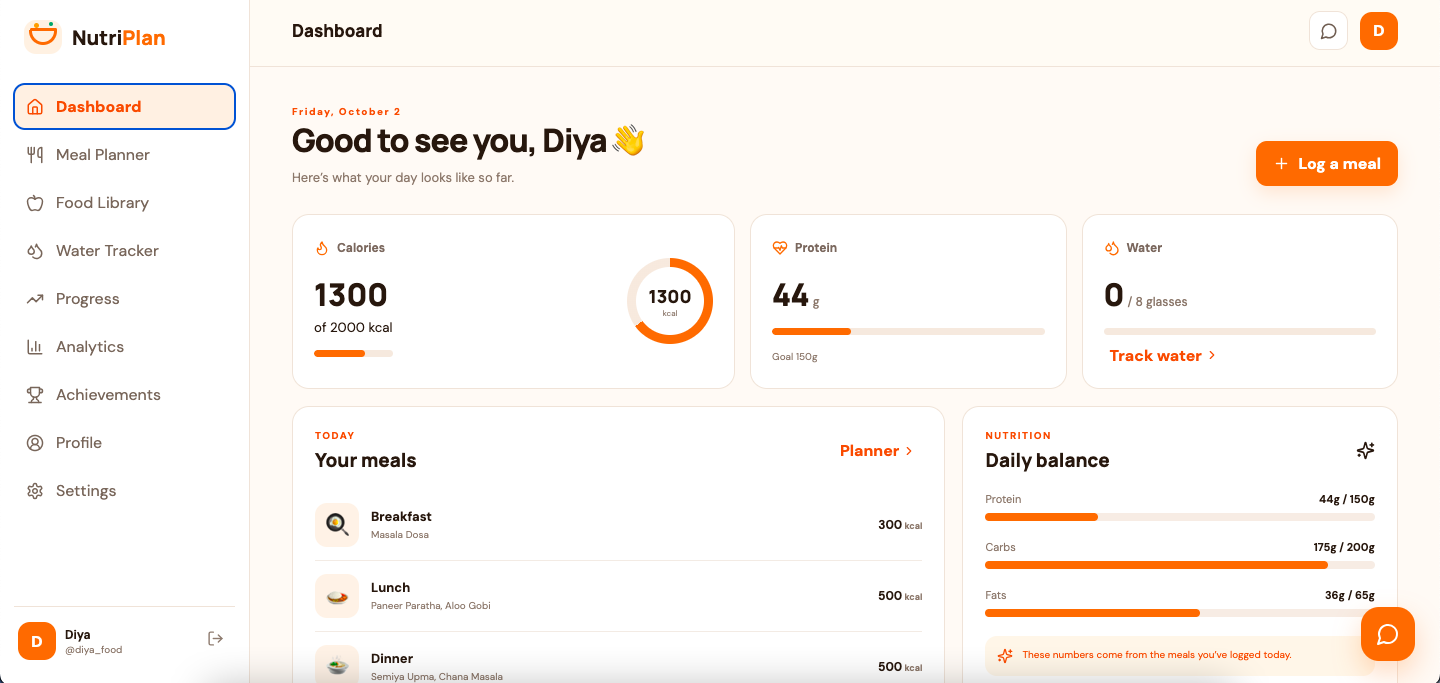 NutriTrack meal planner and nutrition tracker preview